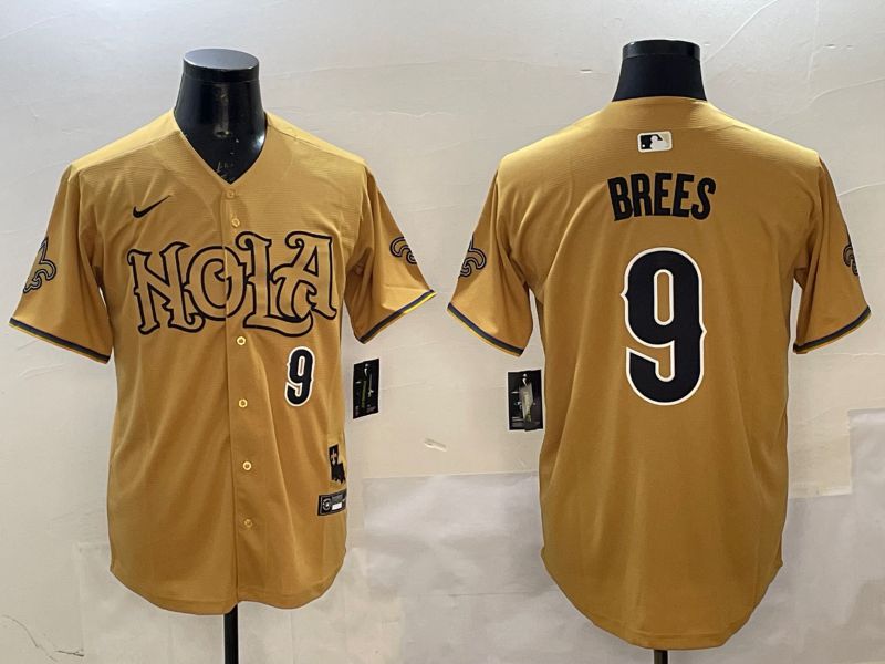 Men New Orleans Saints #9 Brees Yellow Joint Name 2025 Nike Limited NFL Jersey style 6